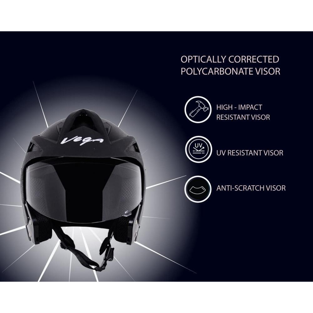 Vega Crux ISI Certified Flip-Up Helmet for Men and Women with Clear Visor (Black, Size: L) - 6