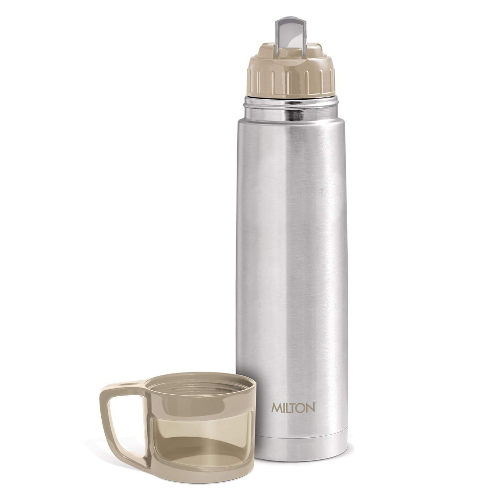 Milton Glassy 1000 Thermosteel 24 Hours Hot and Cold Water Bottle with Drinking Cup Lid, 1 Litre, Grey - 8