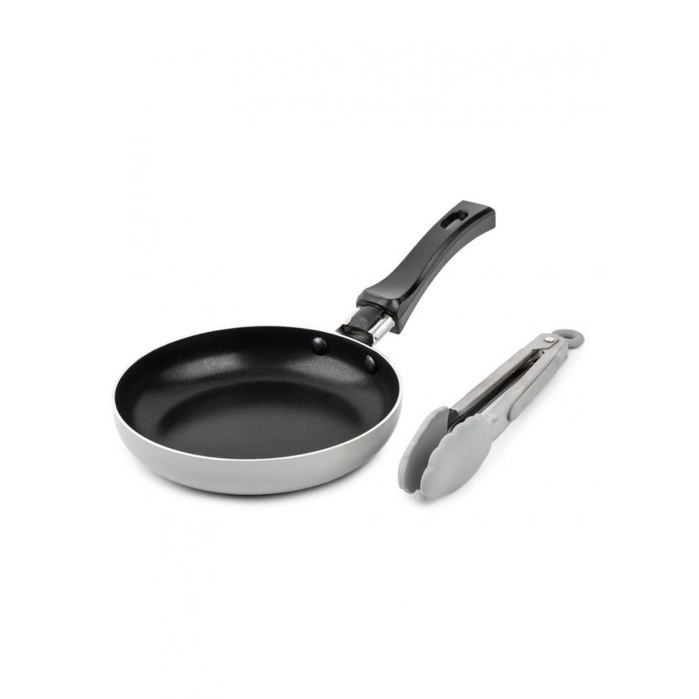 Core Kitchen Mini Round Frying Pan With Locking Tongs Set Grey - 1