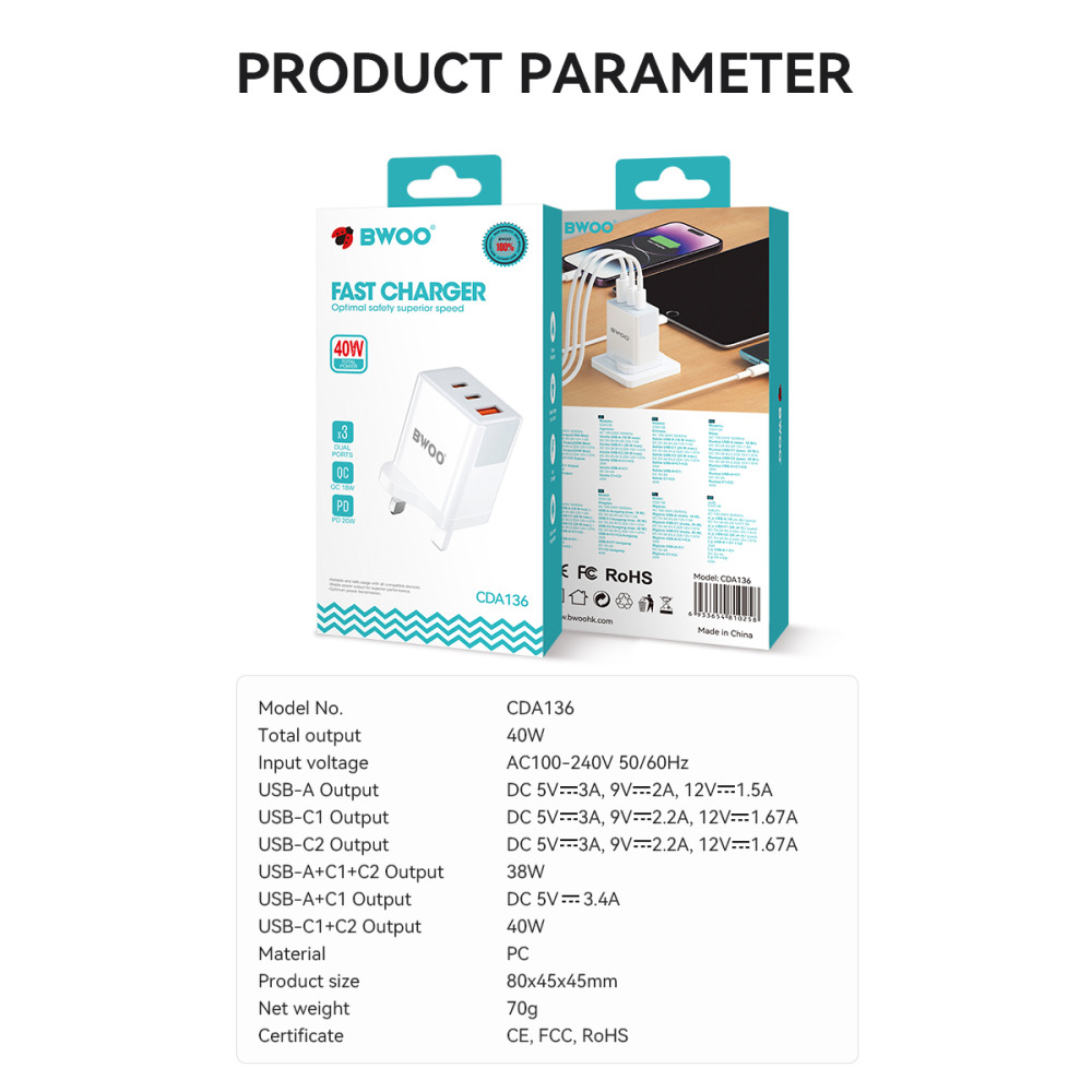Быстрое зарядное УСТРОЙСТВО BWOO, быстрое ЗАРЯДНОЕ УСТРОЙСТВО 3 В 1, 40 ВТ Для IPHONE, Samsung, Vivo \ & Honor и т. д. - 7