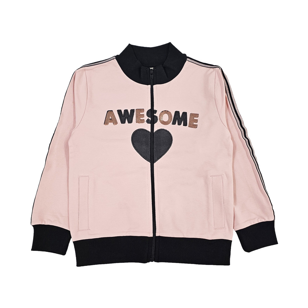 طقم مكون من قطعتين للبنات، جاكيت بأكمام طويلة وبنطال رياضي (2-3 سنوات) - وردي - 2