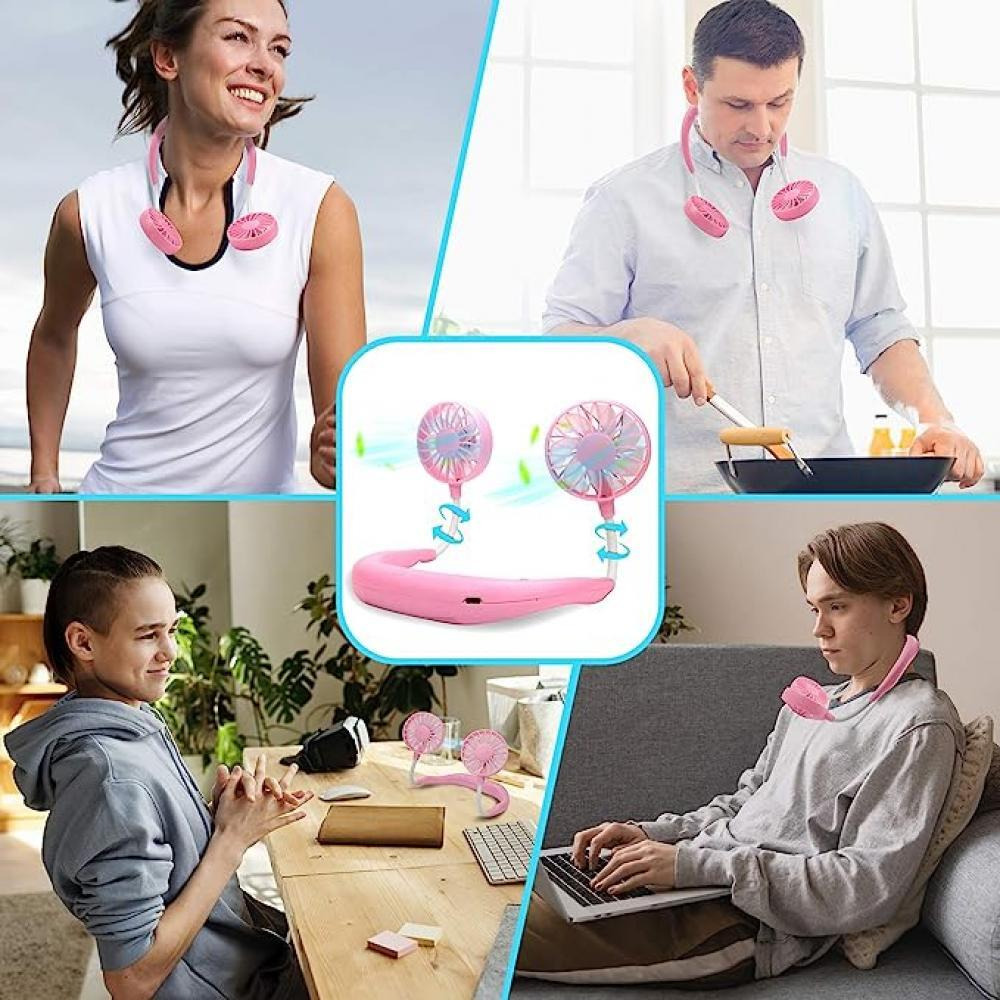 Portable Neck Fan, USB Rechargeable Fan, Hands Free Mini Personal Wearable Necklace Fan can Rotate 360Freely with Dual Wind Head and 3 Level Air Flow  - 6