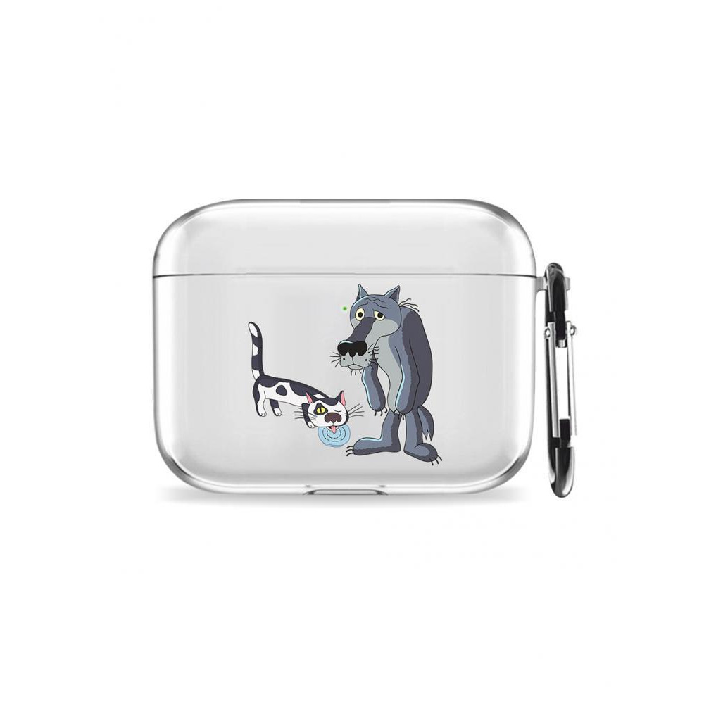 غطاء حماية لجهاز Airpods Pro (الجيل الثاني) مزود بسلسلة مفاتيح ذات مرة ، كلب: قطة وذئب - 1