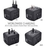SHOWAY / Charging cable, Universal travel adapter with 3 USB + 1 Type-C, Black - 3 miniature
