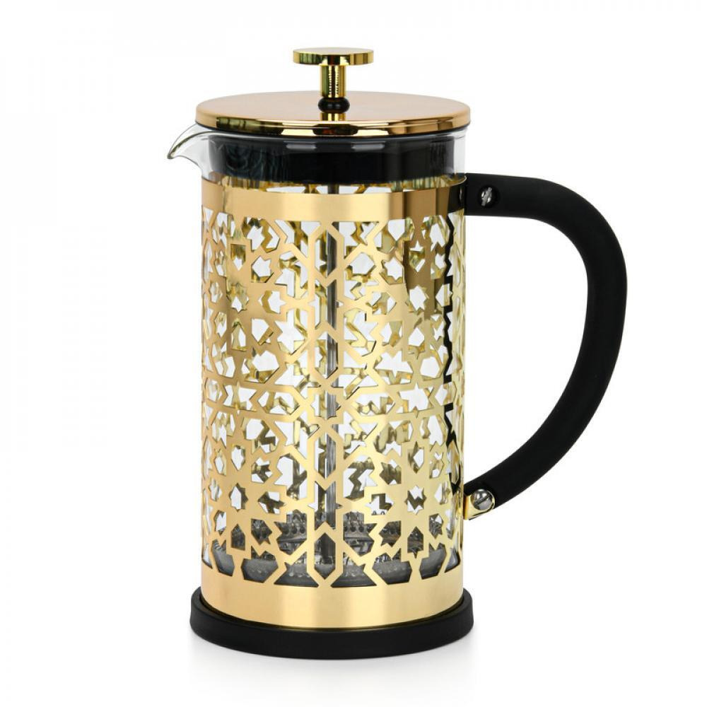 Fissman French Press Coffee Maker Borosilicate Glass Arabica Series Gold/Black 1000ml - 1