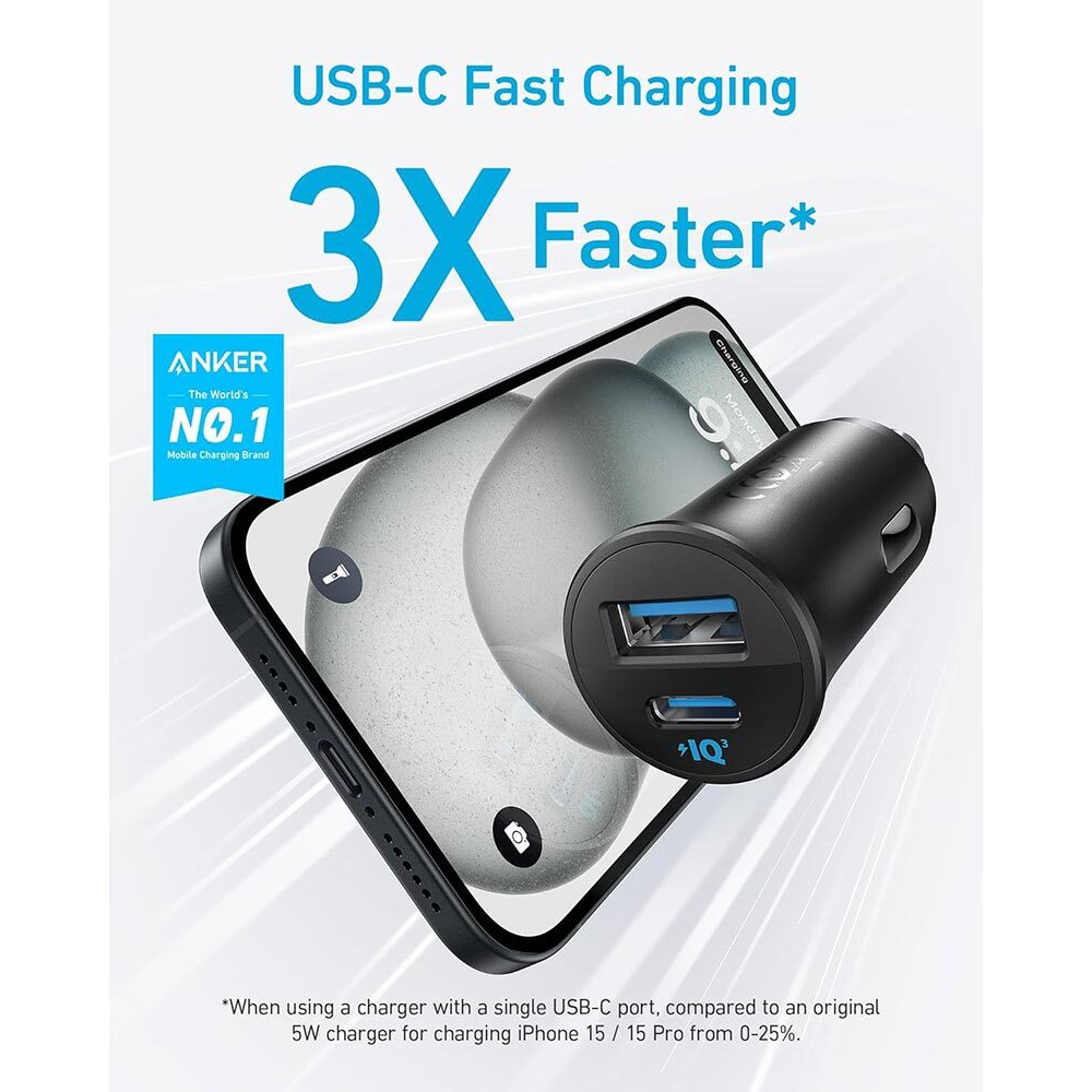 Anker 30W 2-Port USB-C and USB-A Car Charger – A2741H11 – Black - 2