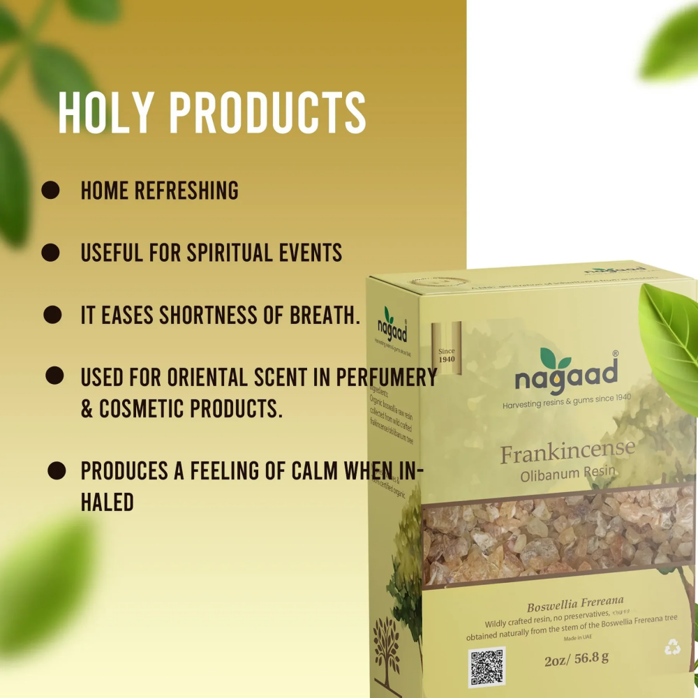 Nagaad Frankincense Boswellia Frereana Resin – 100% Organic, Wild Harvested Luban for Aromatherapy, Meditation, Purification & Stress Relief – 56.8g - 6