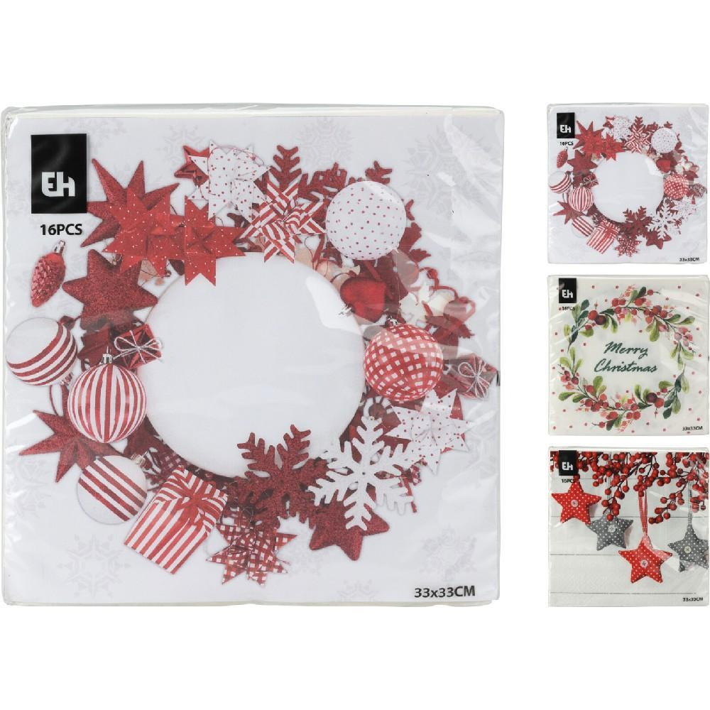Koopman Xmas Napkins 33 x 33 cm Set of 16 Assorted 1 Set Floral - 1