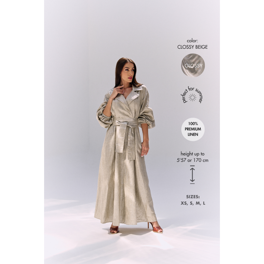 LINEN MAXI DRESS  GLOSSY BEIGE (S) - 5