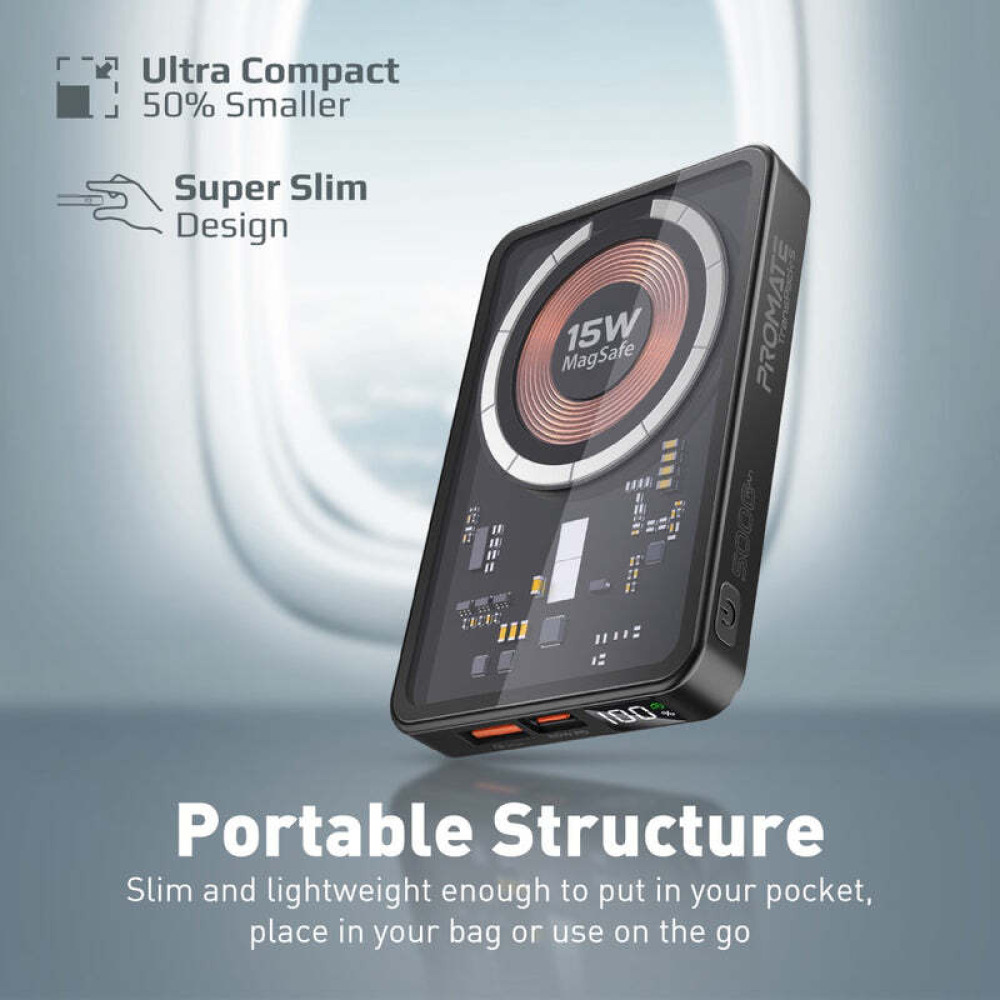 Promate TransPack-5 Transparent 15W MagSafe wireless charging power bank - 4