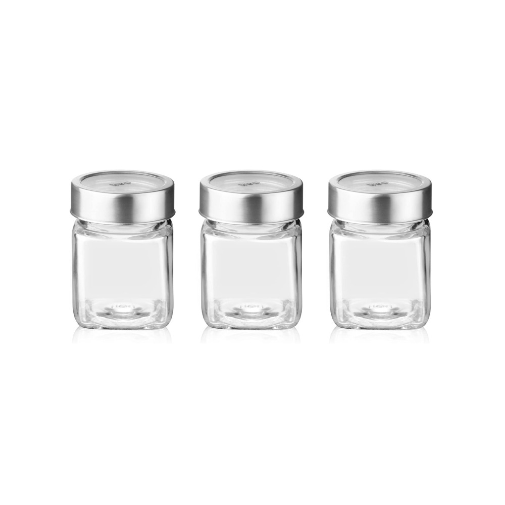 Treo By Milton Cube Storage Glass Jar, Set of 3, 180 ml, Transparent - 1