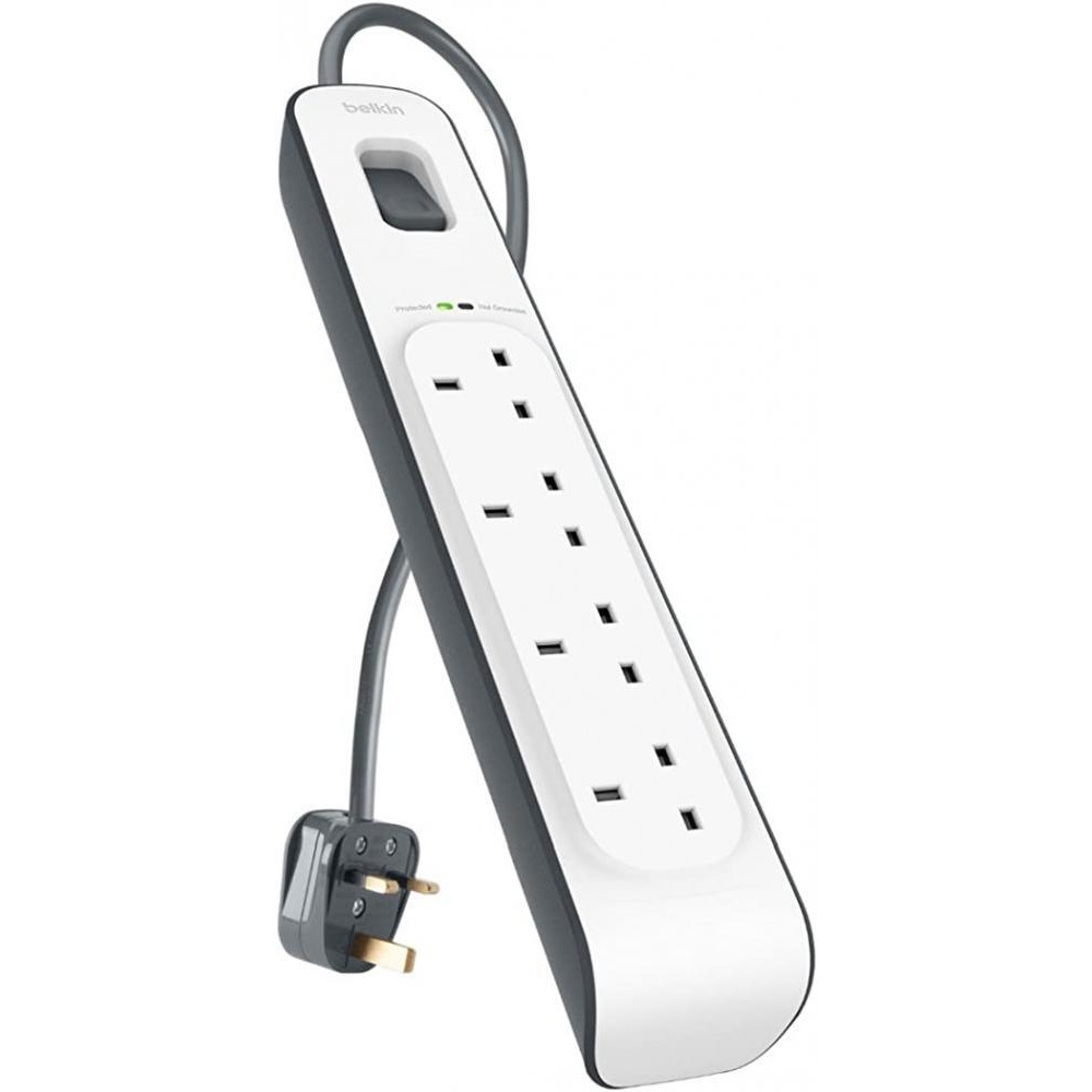 Belkin / Power strip, 4-Way, 2 m cord length, 14Awg capacity with On/Off switch, White - 1