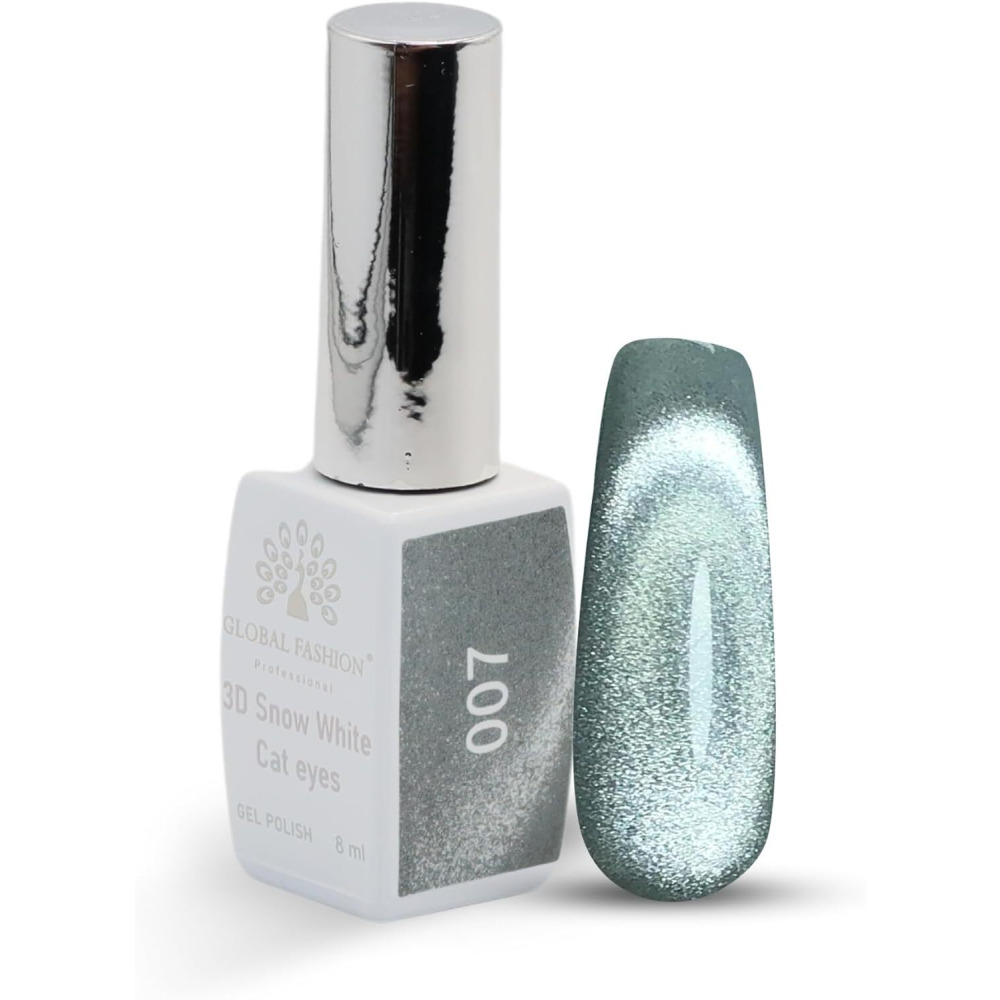Global Fashion Professional 8 МЛ 3D Snow White Cat Eye Gel POLISH - Стойкий, МЕРЦАЮЩИЙ ЛАК ДЛЯ ногтей, (007, 8 мл) - 1
