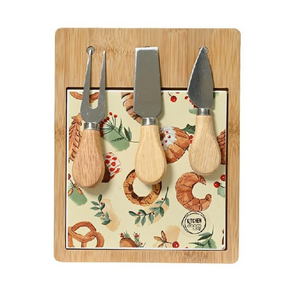 Kaemingk Decoris Cheese Board Porcelain Rectangle Decal with Bread Pattern - 1