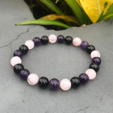 Genuine Natural Black Tourmaline Amethyst Rose Quartz Bracelets For Women 8mm Healing Crystal Stretch Round Bead Bracelet  - 5 miniature