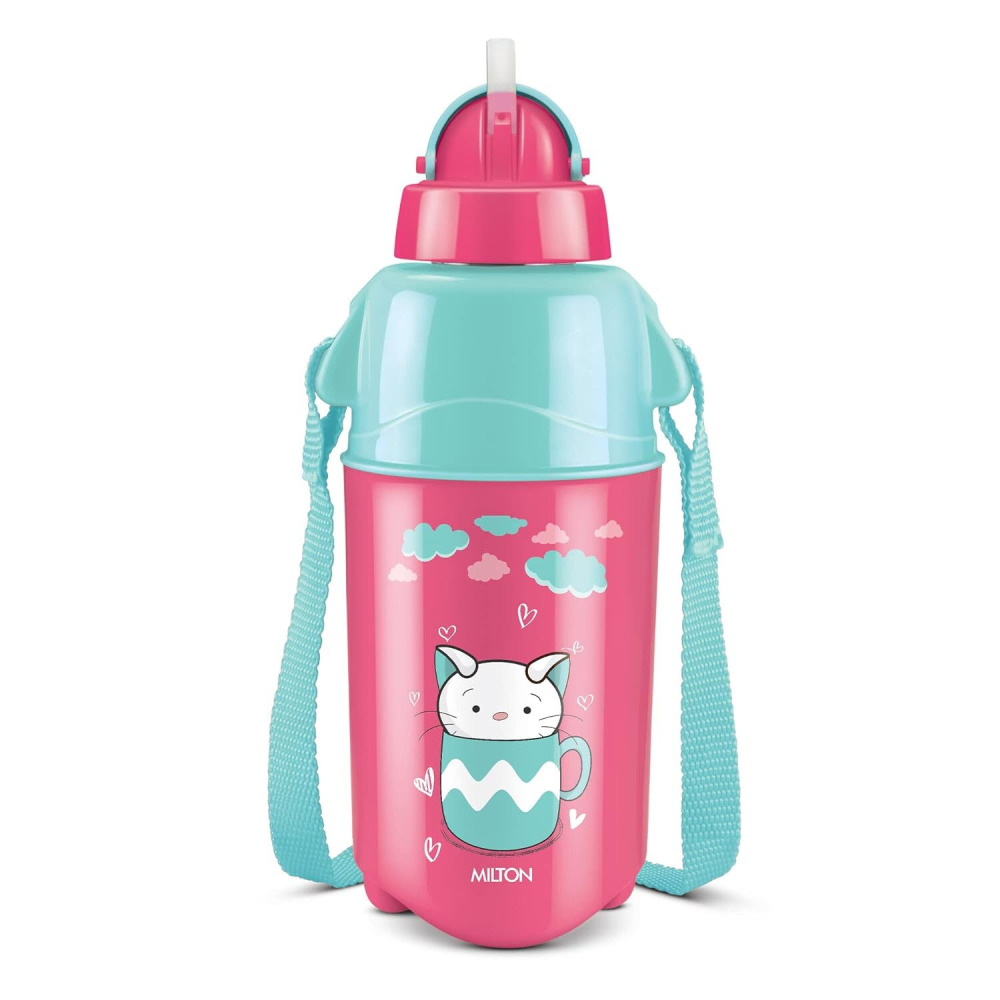 Milton Kool Trendy 400 Plastic Insulated Water Bottle with Straw for Kids, 370 ml, Cherry Pink - 1