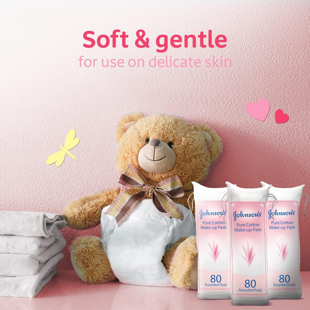 Johnson’s Pure Cotton Makeup Pads, Pack of 3x80 Rounded - 3