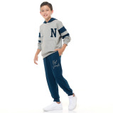 طقم مكون من قطعتين من هودي وبنطال رياضي للأولاد (9-10 سنوات) باللون الرمادي العسكري/الأزرق الداكن - 1 miniature