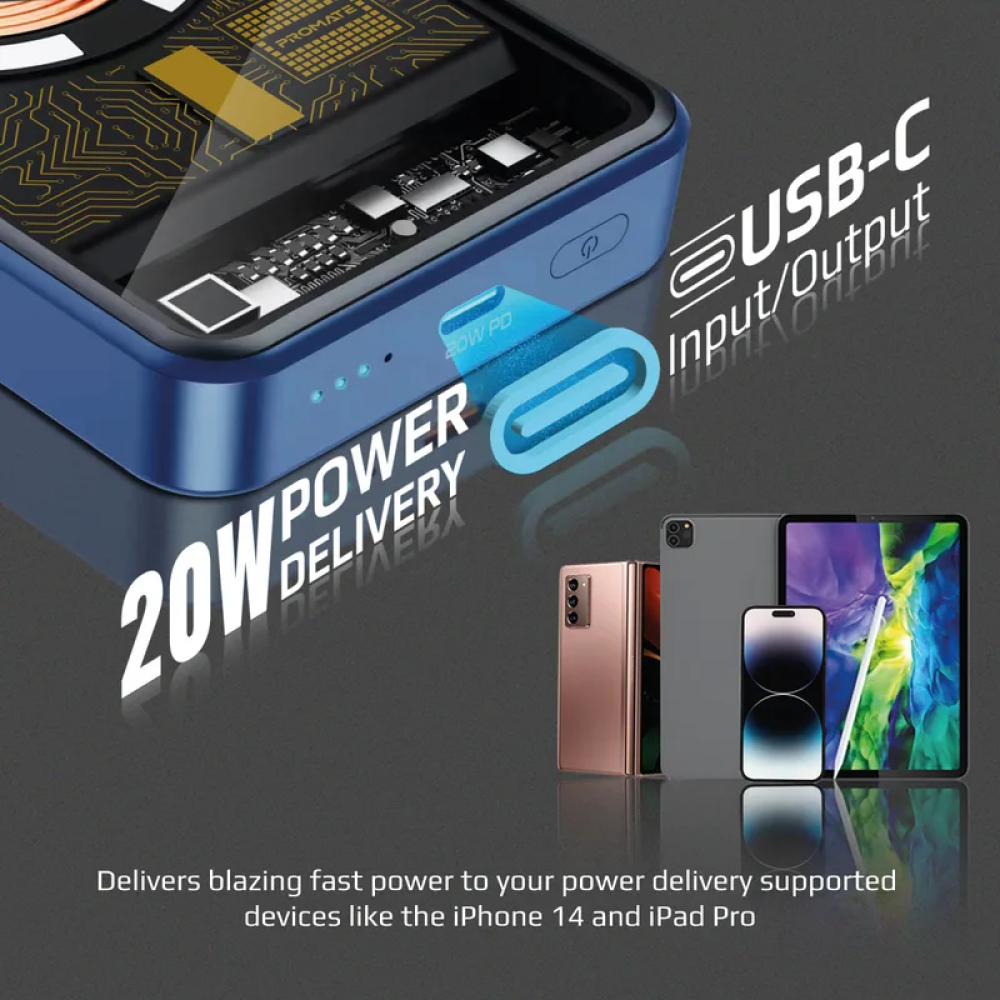 باور بانك لاسلكي شفاف من بروميت ماج سيف، 10000 مللي أمبير/ساعة، منفذ Usb 15 وات، حماية من الشحن الزائد 20 وات، مناسب لأجهزة آيفون 14 وآيباد إير وجالاك - 4