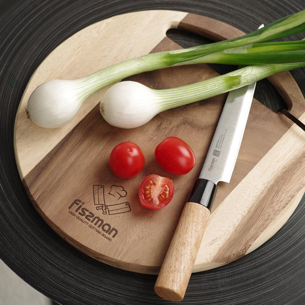 Fissman Slicing Knife With Raised Dots And Hevea Wood Handle Wakizashi Series With X50CrMoV15 High-Alloy German Steel Silver/Brown 8inch (20 cm) - 2