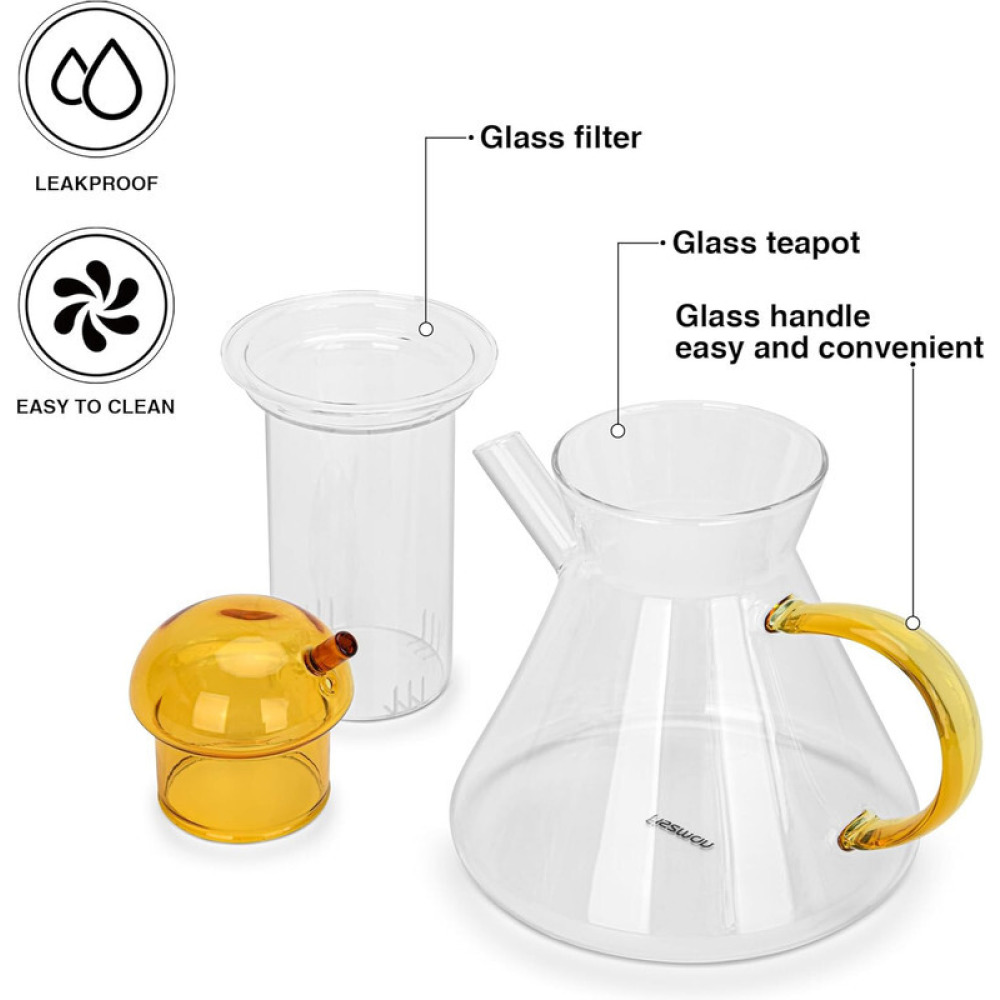Fissman Tea Pot 950ml with Stainless Steel Filter Borosilicate Glass - 4