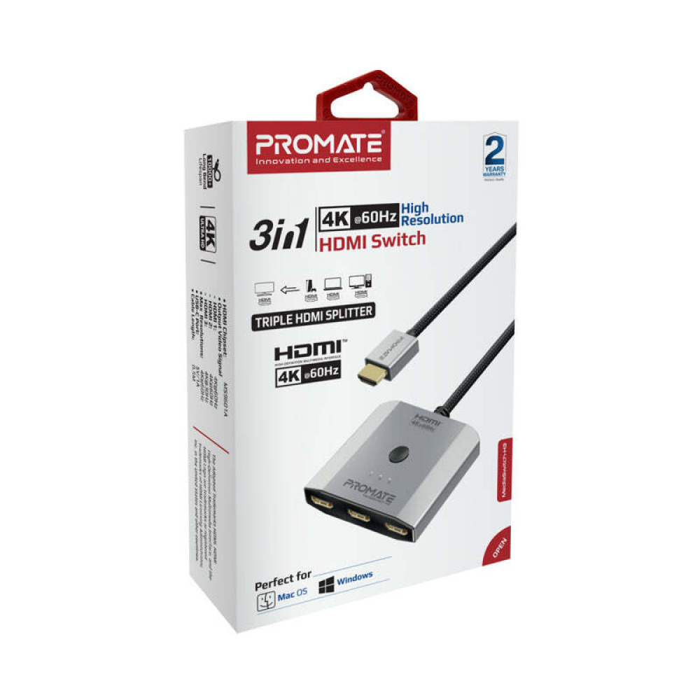 محول PROMATE MEDIASWITCH-H3 Hdmi® عالي الدقة 4K 3 في 1 - 1