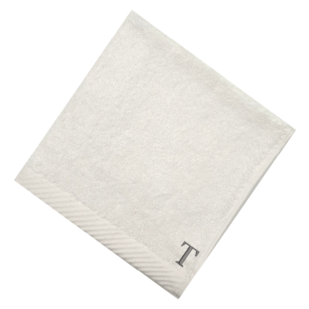 BYFT Embroidered For You Monogrammed Face Towel (33 x 33 Cm - Set of 6) Silver Thread Letter "T" - 2