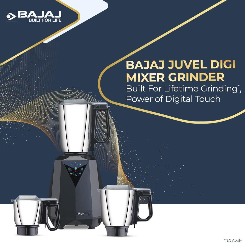 Bajaj Juvel Digi Mixer Grinder 800 Watts 3 Jars, Dark Grey - 2