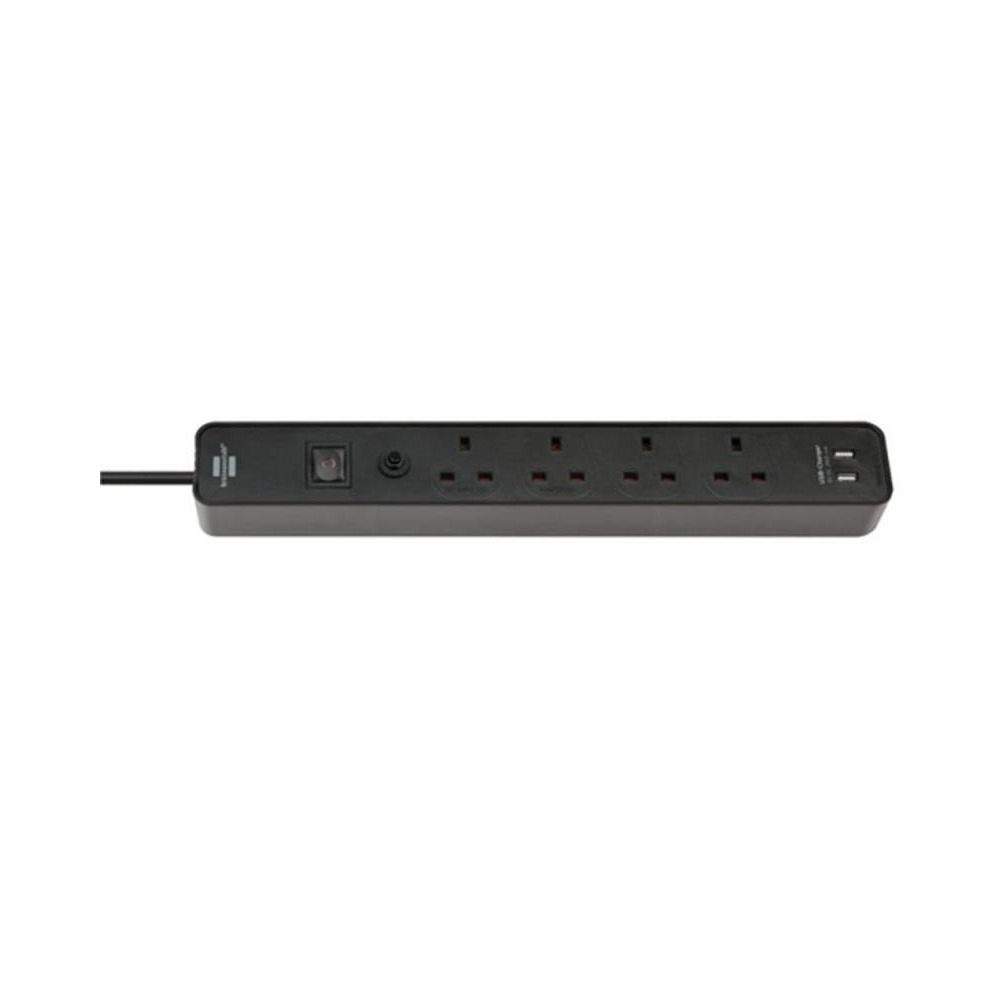 Brennenstuhl Extension 4 way 2 USB 3Metre Black - 1