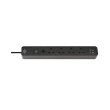 Brennenstuhl Extension 4 way 2 USB 3Metre Black - 1 miniature