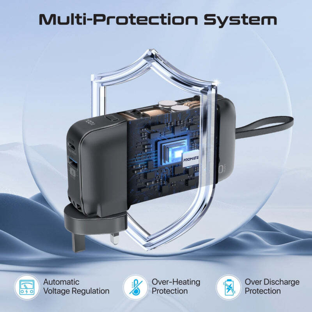 Promate Сверхкомпактный Настенный Зарядный Аккумулятор Power BANK 10000 мАч - 5