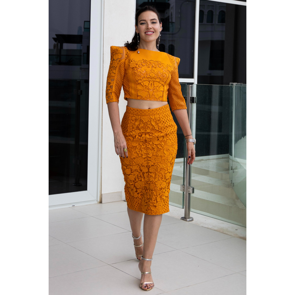 Asian Spirit, Shiny Orange Top and Skirt, Size Small (S) - 4