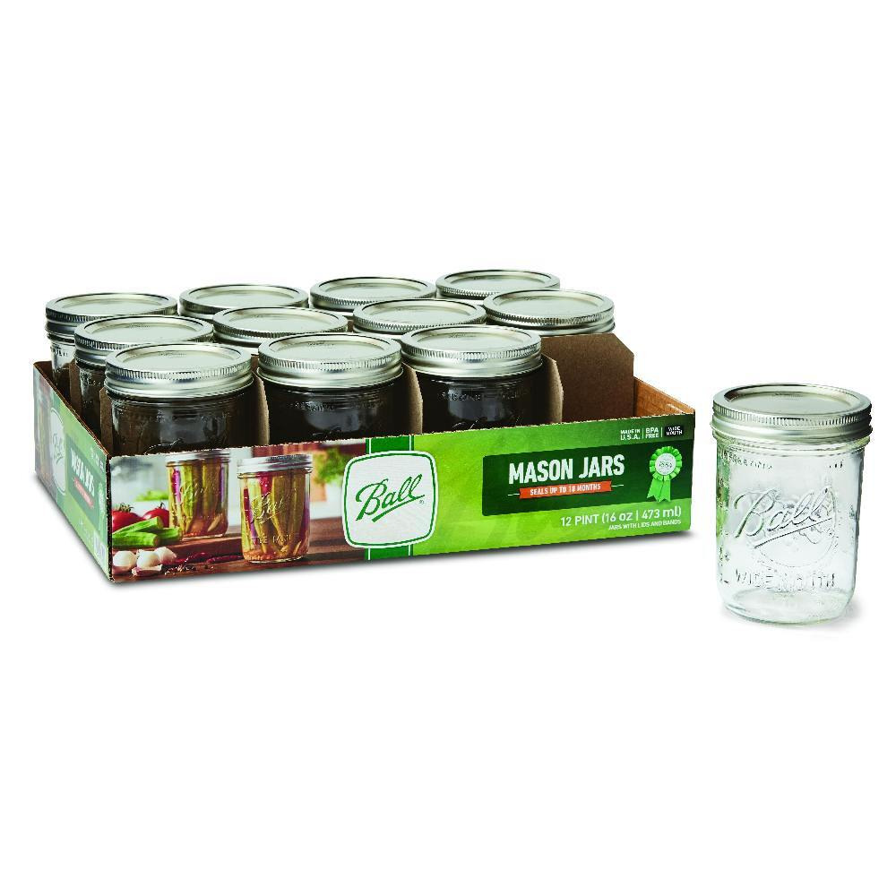 Mason Jar with Lids Wide Mouth Glass Jar, Great to preserve fresh Recipes, Set of 12, 16 Oz, Reusable Jars is BPA Free and Freezer safe. - 1