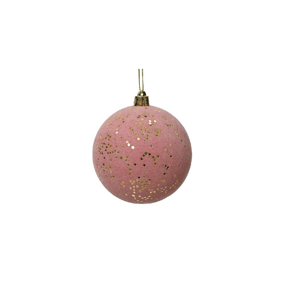 Kaemingk Decoris 8 cm Bauble Shatterproof Flock Sequin Velvet Pink - 1