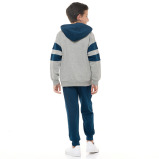 طقم مكون من قطعتين من هودي وبنطال رياضي للأولاد (9-10 سنوات) باللون الرمادي العسكري/الأزرق الداكن - 3 miniature