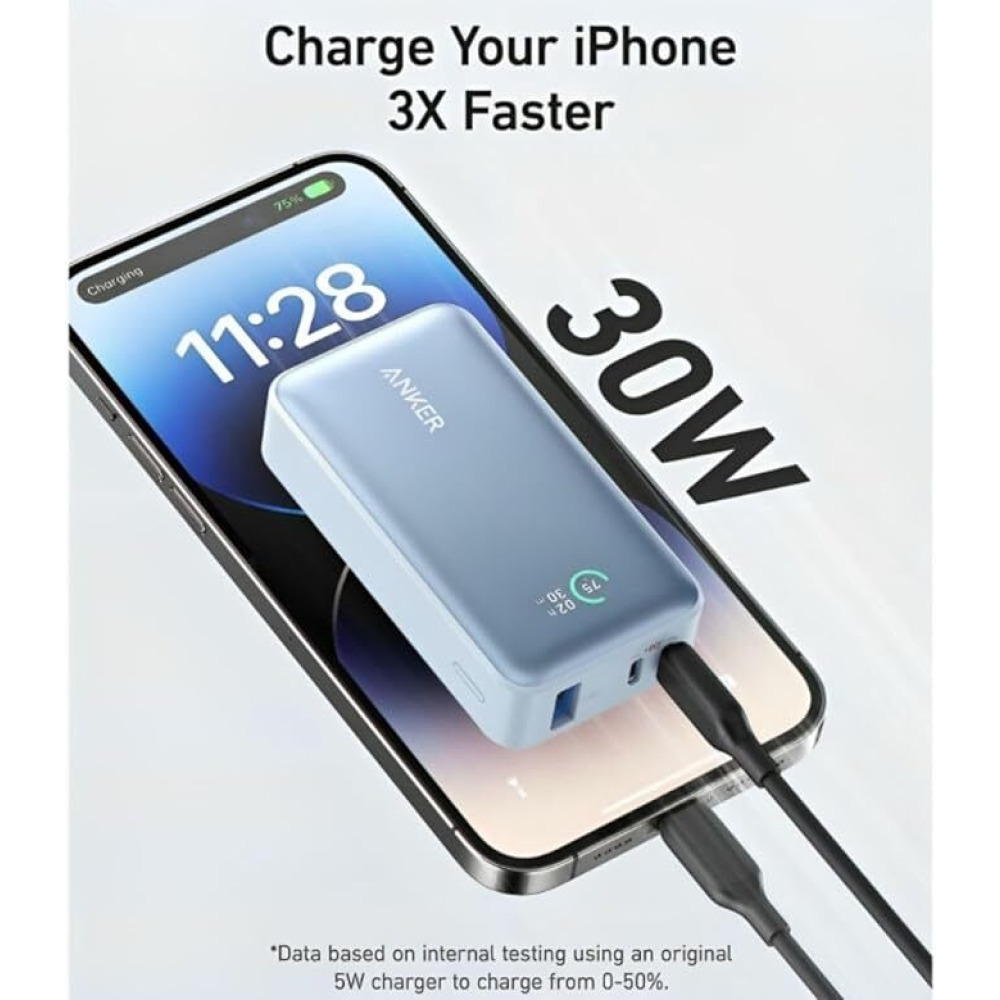 أنكر، باور بانك باور آي كيو 3.0 30 وات، 10000 مللي أمبير، 3 منافذ، 2 يو اس بي-سي، 1 يو اس بي-ايه، ازرق - 3