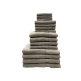 BYFT Daffodil Face Hand Bath Towels 500 Gsm Light Grey Stripe Diamond Dobby 100% Cotton Set of 16 - 1 miniature