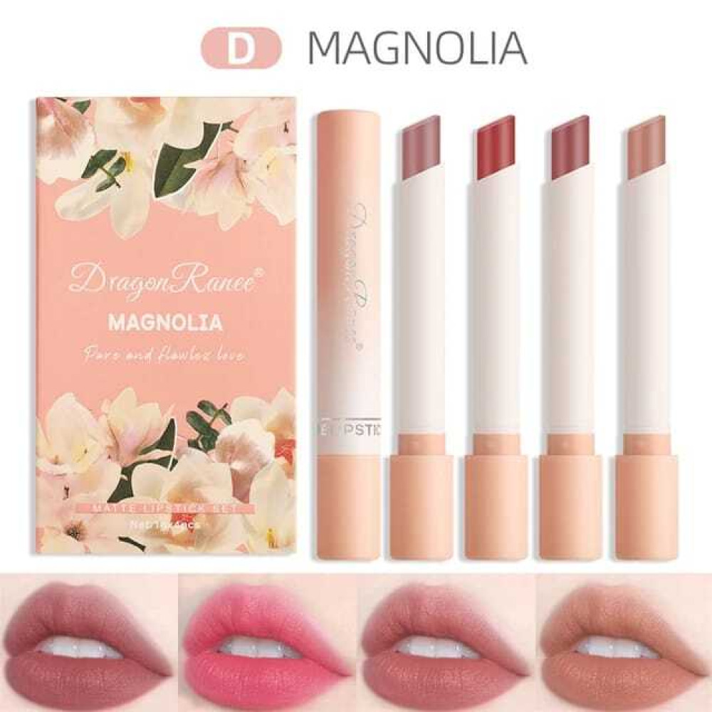 Dragon Ranee, 4PCS Matte Cigarette lipstick Set, Velvet Smooth Nude Lipstick Nude Lip Gloss Kit,Long Lasting Non-Stick Cup (MAGNOLIA) - 1