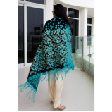 Asian Spirit, Turquoise Sakura Velvet Cape Jacket, Free size (XS-XL) - 5 miniature