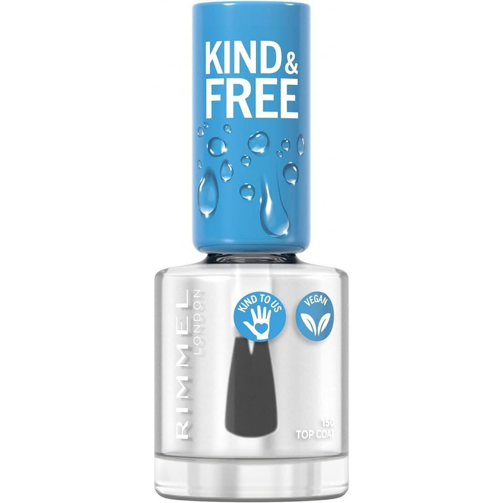 Rimmel London \/ Kind \& Free Clean, Nail polish, Breathable top coat, Plant-based formula, Kind to animals \& vegan, 25Oz (8 ml), Shade 150 top coat - 3