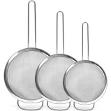 Fissman Strainer Sets - 14cm,16cm, 20cm - Stainless Steel Fine Mesh Strainer with Hang Handle - 3 miniature