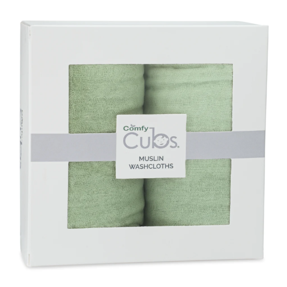 Детские Мочалки Comfy CUBS, 100 % МУСЛИН, ХЛОПОК, 10 x 10 Дюймов (25 x 25 см), шалфей - 5