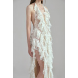 Dress Santorini  Halter V Neck Ruffle Ruched, Maxi, Cream, size M - 3 miniature
