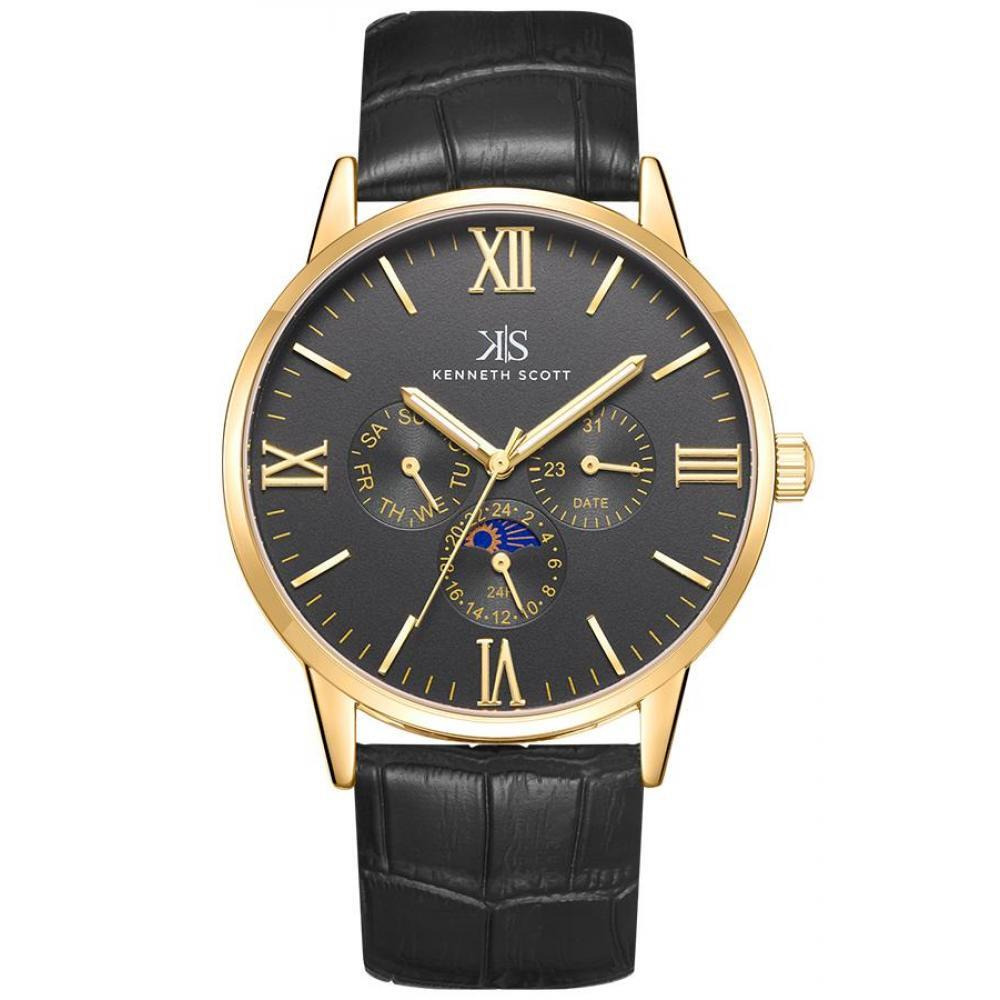 Kenneth Scott Men's Black Dial Analog Watch - K22107-GLBB - 1