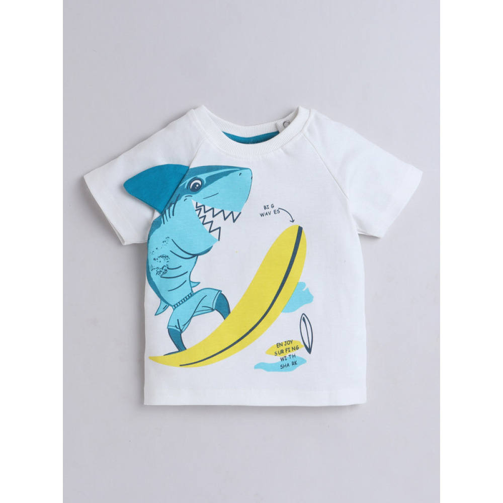 Victor and Jane Boys' Shark Surfing Off White  T-Shirt and Shorts Set 18-24M - 2