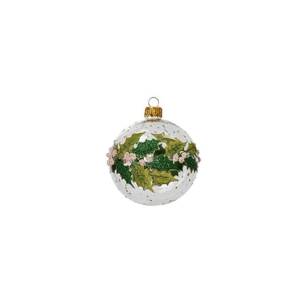 Kaemingk Decoris 8 cm Bauble Glass Clear Holly with Berries - 1