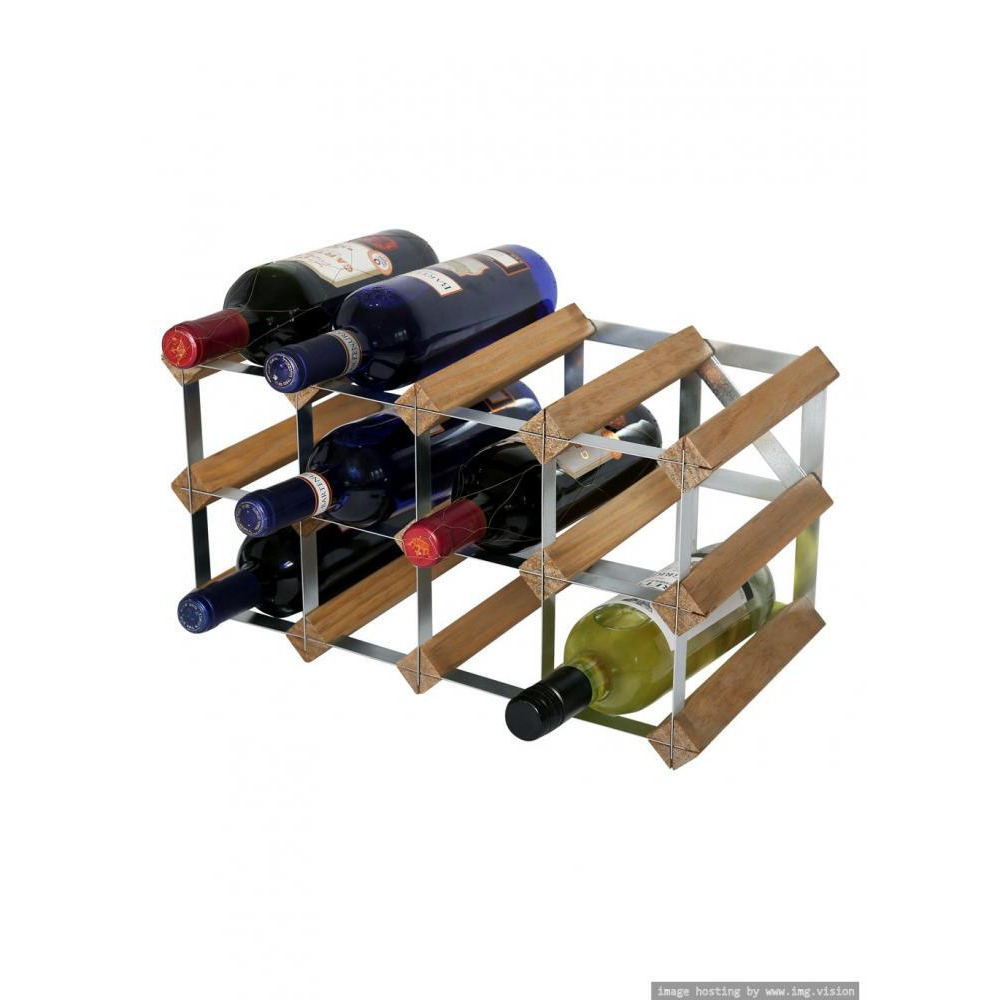 RTA Galvanized Steel & Light Oak Assembled 12 Bottel Wine Rack - 1
