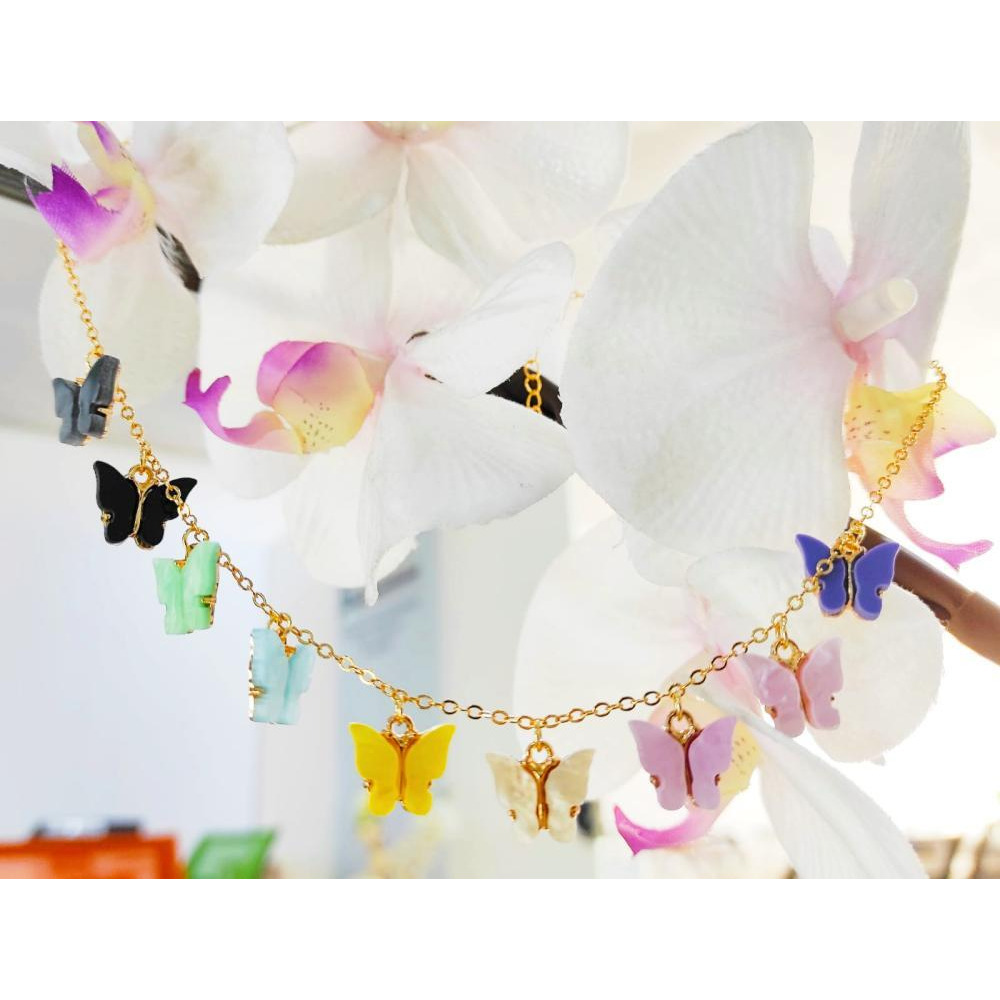 Красочный Кристалл Кварца В Форме бабочки С Позолоченной Цепочкой-Колье - 5