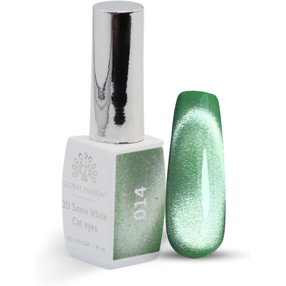 Global Fashion Professional 8 МЛ 3D Snow White Cat Eye Gel POLISH - Стойкий, МЕРЦАЮЩИЙ ЛАК ДЛЯ ногтей, (014, 8 мл) - 1