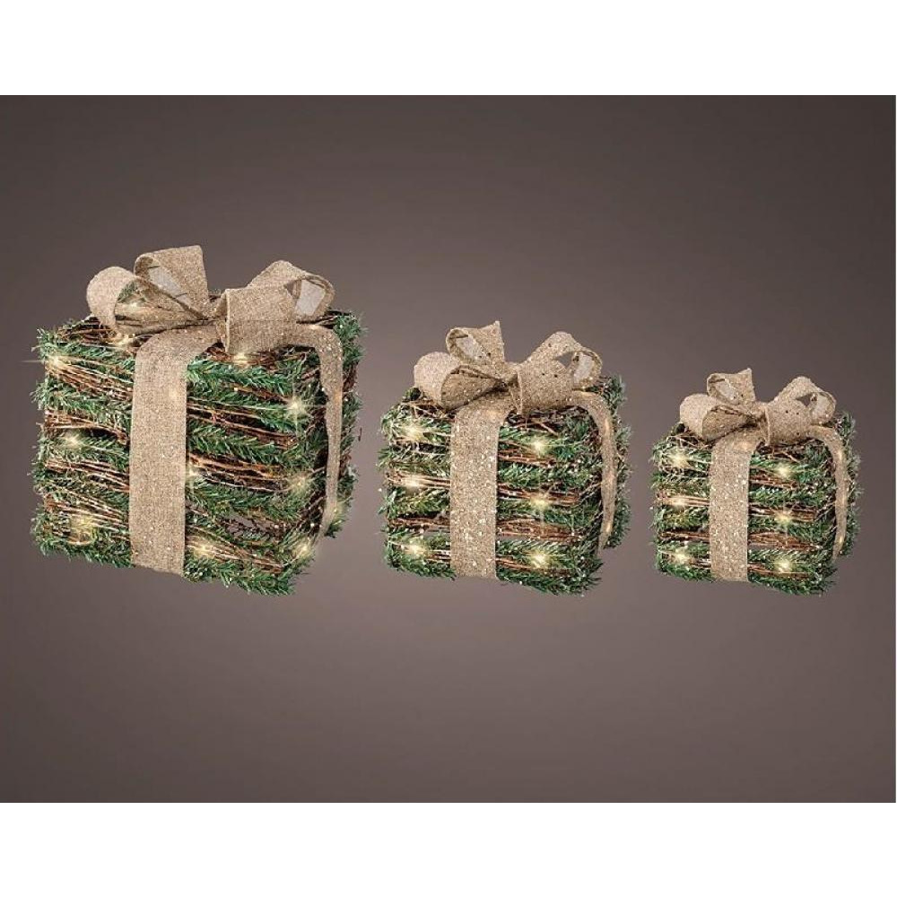 Kaemingk Decoris Micro LED Giftbox Rattan with Bow Steady Battery Operated Set of 3 - 3